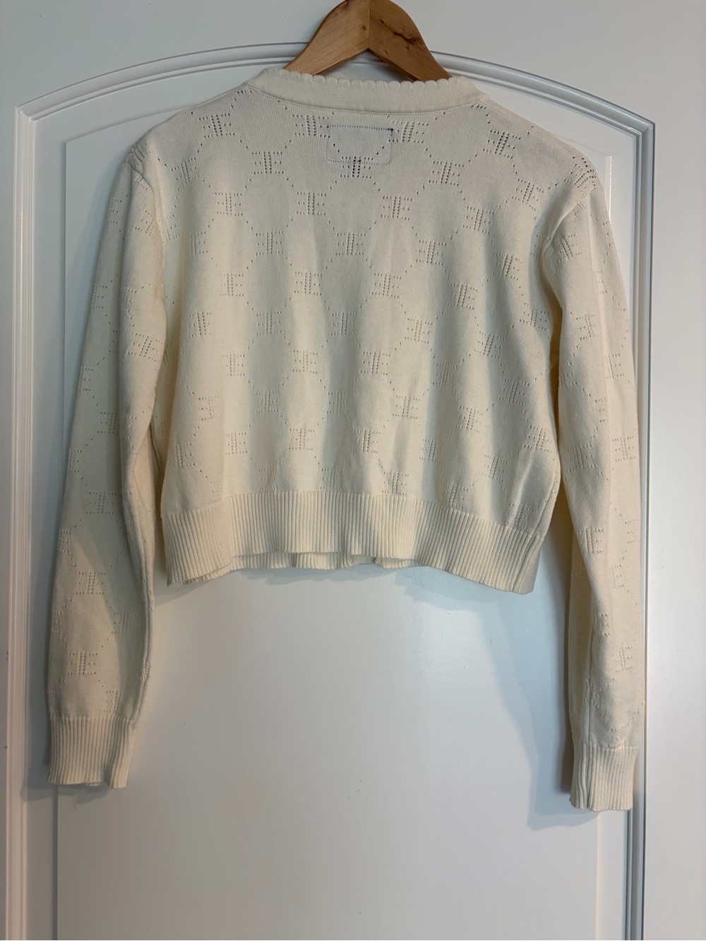 Ellandemm Cream Cropped Cotton Cardigan with Textured Knit S/M - Picture 2 of 8